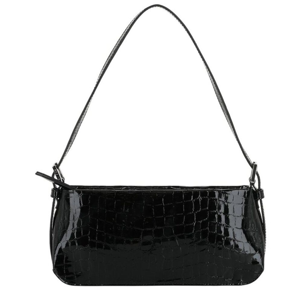 By Far Dulce Croc-Embossed Leather Shoulder Bag, Black